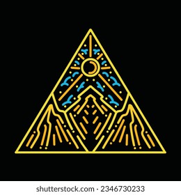 Premium Monoline Colorful Mountain Vector Graphic Design illustration Vintage style Emblem Symbol and Icon