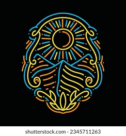 Premium Monoline farbige Sun Vector Graphic Design Illustration Vintage Stil Emblem Symbol und Symbol