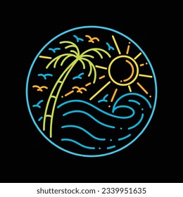 Premium Monoline Colorful Wave Vector Graphic Design illustration Vintage style Emblem Symbol and Icon
