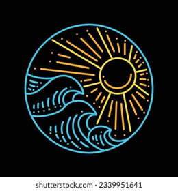 Premium Monoline farbige Wave Vector Graphic Design Illustration Vintage Stil Emblem Symbol und Symbol