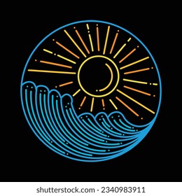 Premium Monoline Colorful Wave Vector Graphic Design illustration Vintage style Emblem Symbol and Icon