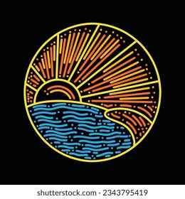 Premium Monoline Colorful Wave Vector Graphic Design illustration Vintage style Emblem Symbol and Icon