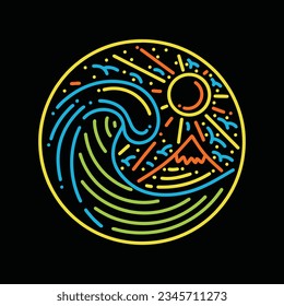 Premium Monoline Colorful Wave Vector Graphic Design illustration Vintage style Emblem Symbol and Icon