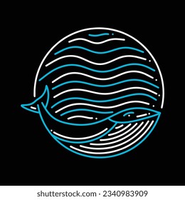 Premium Monoline Colorful Whale Vector Graphic Design illustration Vintage style Emblem Symbol and Icon