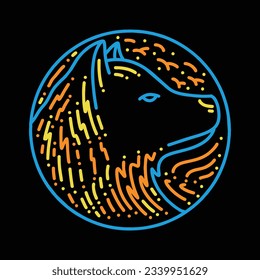 Premium Monoline Colorful Wolf Vector Graphic Design illustration Vintage style Emblem Symbol and Icon