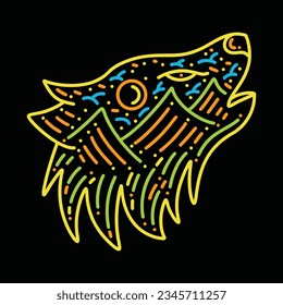 Premium Monoline Colorful Wolf Vector Graphic Design illustration Vintage style Emblem Symbol and Icon