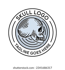 Premium Monoline Head Skull Vector Graphic Design illustration Vintage style Emblem Symbol and Icon