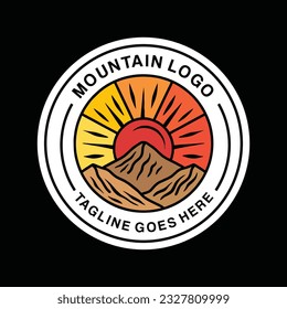 Premium Monoline Mountain Colorful Logo Design Emblem Vector illustration Adventure badge symbol icon