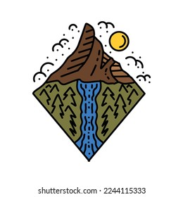 Vector con logotipo de montaña Premium Monoline, símbolo e icono del bosque vintage de lujo, emblema creativo Empresa de diseño para empresas