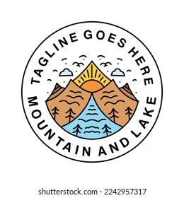 Premium Monoline Mountain vintage Logo Design Emblem Vector illustration Adventure badge symbol icon