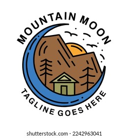 Premium Monoline Mountain vintage Logo Design Emblem Vector illustration Adventure badge symbol icon