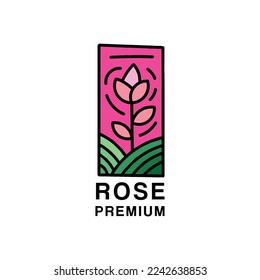Premium Monoline Rose Flower Logo Design Emblem Vector illustration beauty floral badge symbol icon