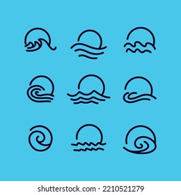 Premium Monoline sea ​​wave Logo Vector, sunrise ocean Symbol and icon, creative emblem Design Company for business