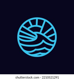 Premium Monoline Sea ​ ​ Wave Logo Vector, Sunrise Ocean Symbol und Symbol, kreatives Emblem Design Company for Business