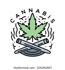 Premium Monoline Smoke Cannabis Logo Design Vintage Emblem Vector illustration Organic Plant Badge Symbol Icon