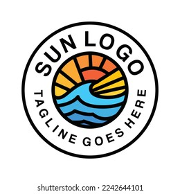 Premium Monoline Sun Beach Logo Design Emblem Vector illustration Summer badge symbol icon