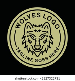 Premium Monoline Wolf Logo Design Emblem Vector illustration animal badge symbol icon