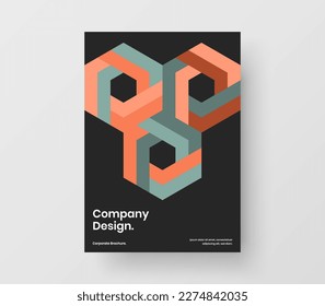 Premium mosaic hexagons brochure concept. Isolated magazine cover A4 vector design layout.