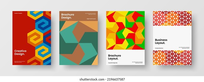 Conjunto de plantillas de la lista de control de mosaicos premium hexagones. Conjunto de diseño vectorial de diseño de folletos multicolores.