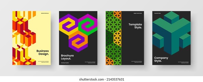 Premium mosaic hexagons journal cover concept bundle. Modern postcard A4 design vector layout set.