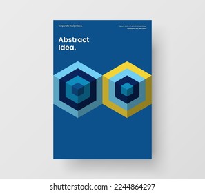 Premium mosaic hexagons leaflet layout. Trendy journal cover A4 vector design template.