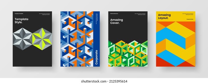 Premium mosaic pattern annual report concept collection. Trendy booklet A4 design vector template set.
