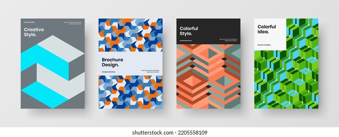 Premium mosaic pattern annual report template set. Colorful presentation vector design layout bundle.