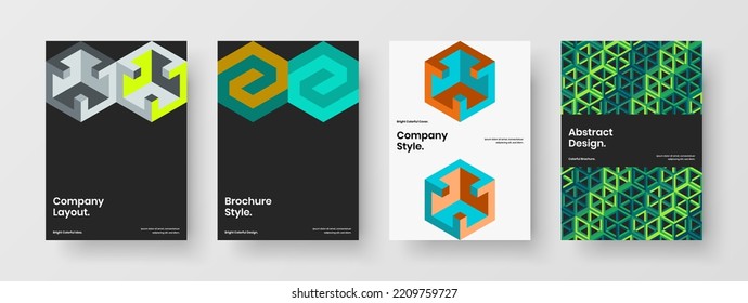 Premium mosaic pattern booklet template bundle. Bright handbill A4 vector design layout composition.
