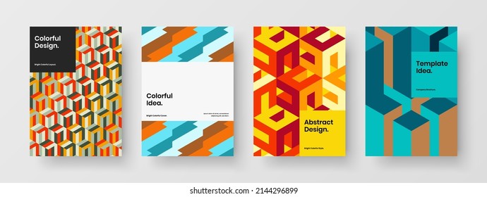 Premium mosaic pattern company brochure illustration bundle. Minimalistic booklet design vector concept set.