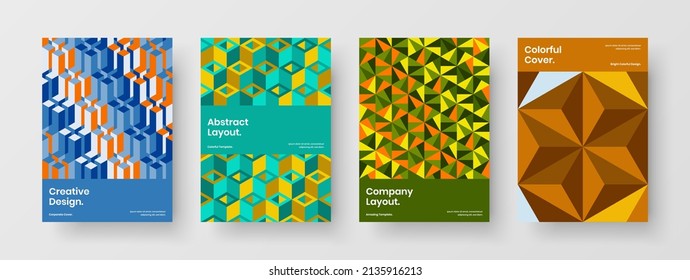Premium mosaic pattern flyer illustration bundle. Original corporate brochure A4 vector design concept composition.