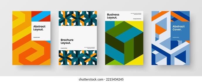 Premium mosaic pattern flyer template collection. Bright postcard A4 design vector layout bundle.