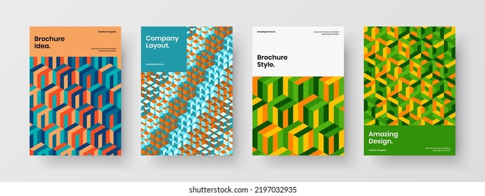 Premium mosaic pattern magazine cover concept bundle. Abstract flyer A4 vector design template set.