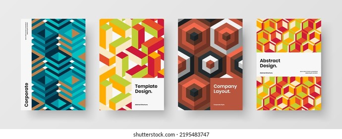 Premium mosaic shapes cover illustration composition. Bright booklet design vector concept bundle.