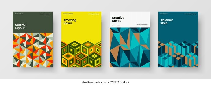 Premium mosaic tiles catalog cover illustration bundle. Unique corporate brochure vector design concept collection.
