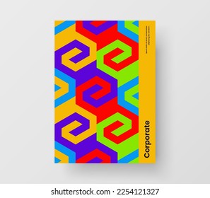 Premium mosaic tiles presentation illustration. Colorful journal cover A4 vector design layout.