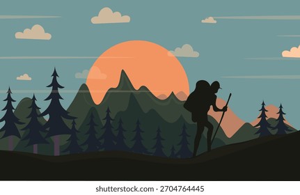 Premium Bergwandern, Vektorlandschaft Hintergrund.