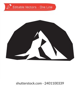 Premium Mountains Logo. Black and white drawing of Fujiyama or Matterhorn mountain in circle frame. Vector illustration of Fujiyama - Matterhorn Alps straight line art. Holidays concept. 