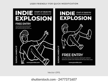 Premium Music showcase Anime comic style line art flyer poster vector brutalism y2k