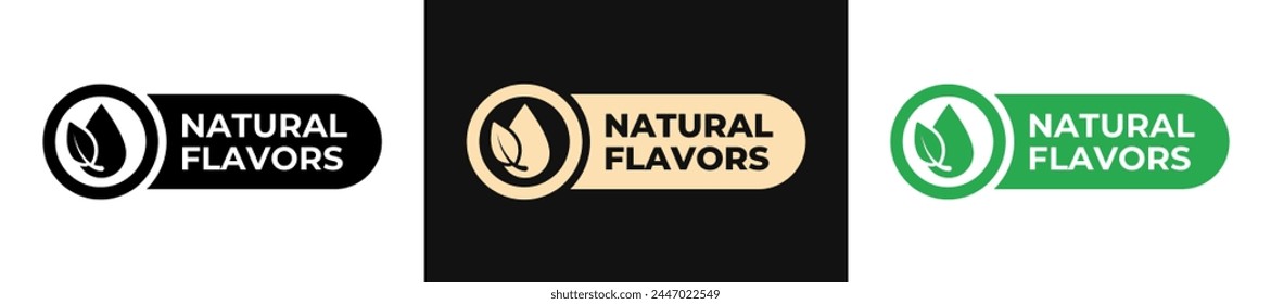 Premium Natural Flavors label vector design for packaging. Only organic flavors icon gold illustration, logo, symbol, sign, stamp, tag, emblem, mark or seal for package. No chemical additives sticker