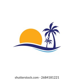 Premium Nature Sunset Beach Pine Diseño de logotipo