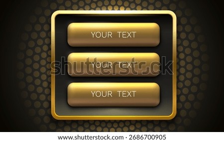 Premium Navigation Panel with Golden Frame. Vector illustration