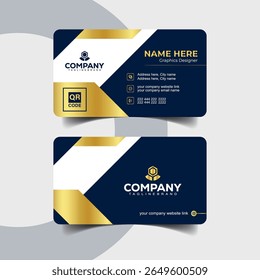Premium Navy and Gold Business Card Template with Square QR Area