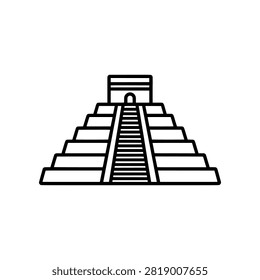 Premium Neo Minimal Kukulkan Pyramid icon featuring the iconic El Castillo pyramid at Chichen Itza in a clean geometric style. Perfect for history, archaeology, travel, UNESCO World Heritage, Mayan civilization, educational content