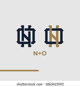 Premium no,on,o,n initial letter monogram vintage style with gold and blue color on grey background