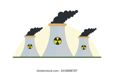 Premium nuclear power plant and factory Nuclear energy industrial concept Vector