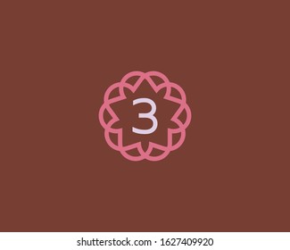 Premium number 3 vector logotype. Elegant floral frame with number icon logo. Digit symbol mark.