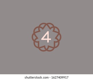 Premium number 4 vector logotype. Elegant floral frame with number icon logo. Digit symbol mark.