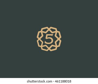 Premium number 5 logo icon vector design. Luxury jewelry frame gem edge logotype. Print figure stamp sign symbol.
