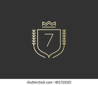 Premium Number 7 Ornate Logotype. Elegant Numeral Crest Logo Icon Vector Design. Luxury Figure Shield Crown Sign. Concept For Print Or T-shirt Design.