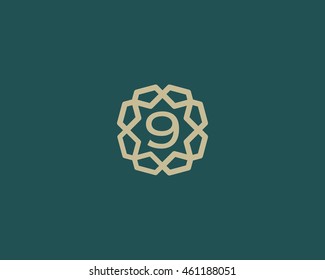 Premium number 9 logo icon vector design. Luxury jewelry frame gem edge logotype. Print figure stamp sign symbol.